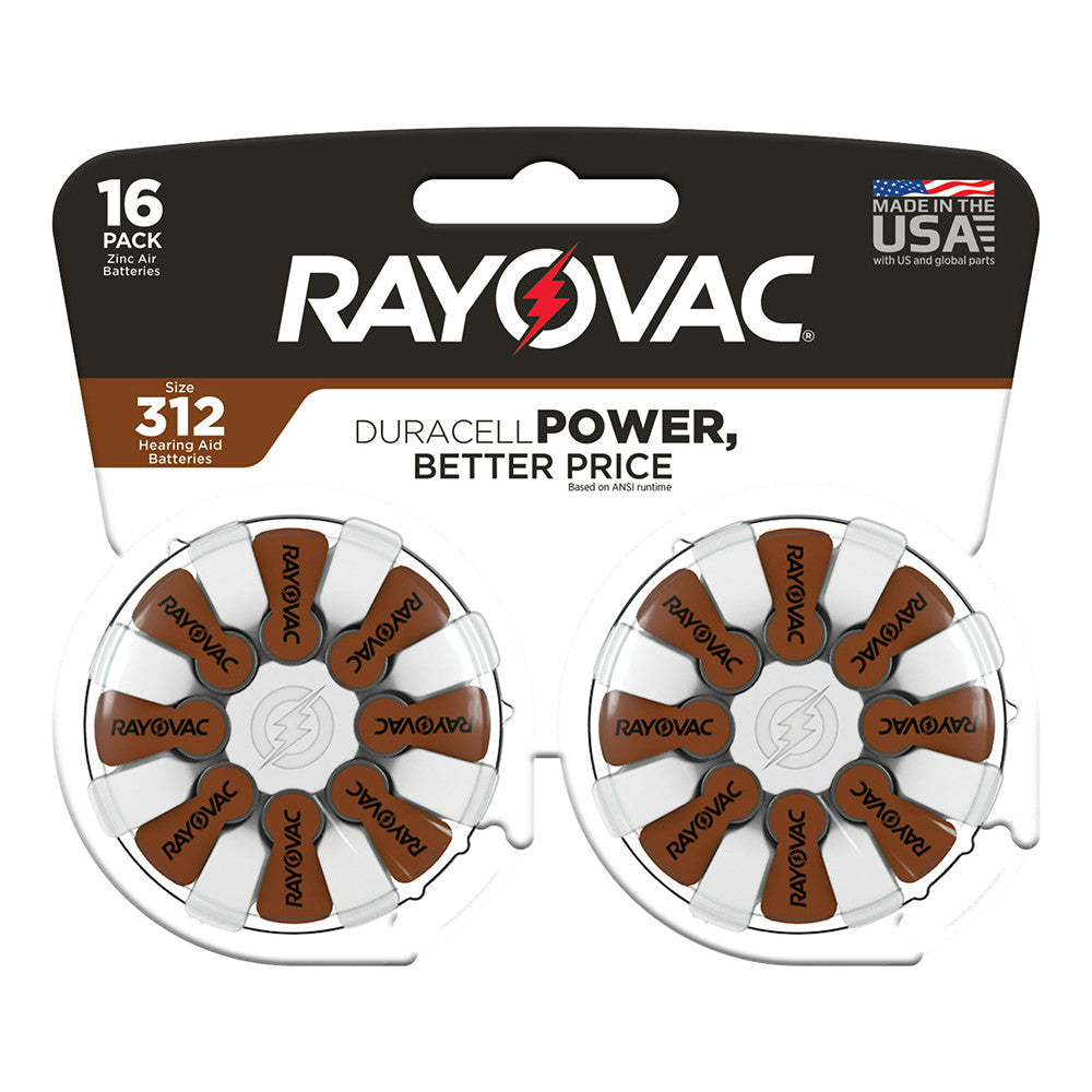 Rayovac Size 312 Hearing Aid Batteries, 16 Ct